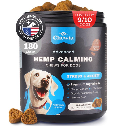 Hemp Calming Chews for Dogs - Dog Calming Treats - Anxiety Relief for Dogs - L-Theanine Chamomile Extract Valerian Root - Dog Anxiety Relief for Vet Visits Travel Thunderstorms Nail Trimming